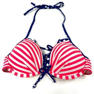 Y2K Victorias Secret 34B Fabulous Bikini Top Padded Red White Blue Padded 1853
